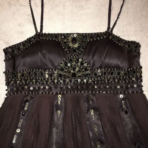 Sue Wong Brown Satin Beaded Slip Dress - Picture 7 of 10